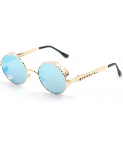 Goggle Retro Gothic Steampunk Sunglasses for Women Men Round Lens Metal Frame - Gold & Blue - C91863DDR0C $10.57