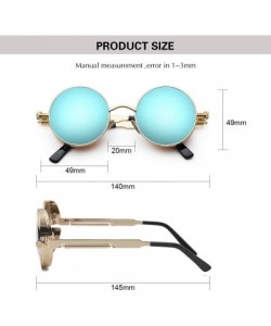 Goggle Retro Gothic Steampunk Sunglasses for Women Men Round Lens Metal Frame - Gold & Blue - C91863DDR0C $10.57