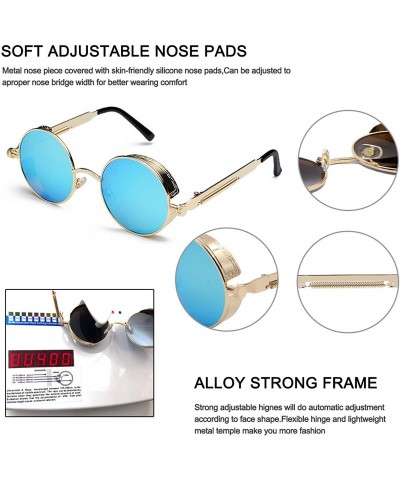 Goggle Retro Gothic Steampunk Sunglasses for Women Men Round Lens Metal Frame - Gold & Blue - C91863DDR0C $10.57