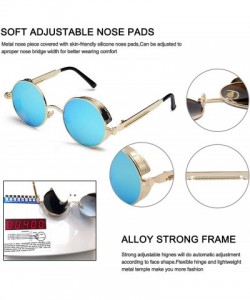 Goggle Retro Gothic Steampunk Sunglasses for Women Men Round Lens Metal Frame - Gold & Blue - C91863DDR0C $10.57