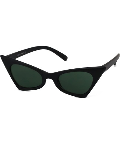 Cat Eye Small Cat Eye Sunglasses For Women High Pointed Tinted Color Lens New - Matte Black / Green - CA1807492AD $18.02