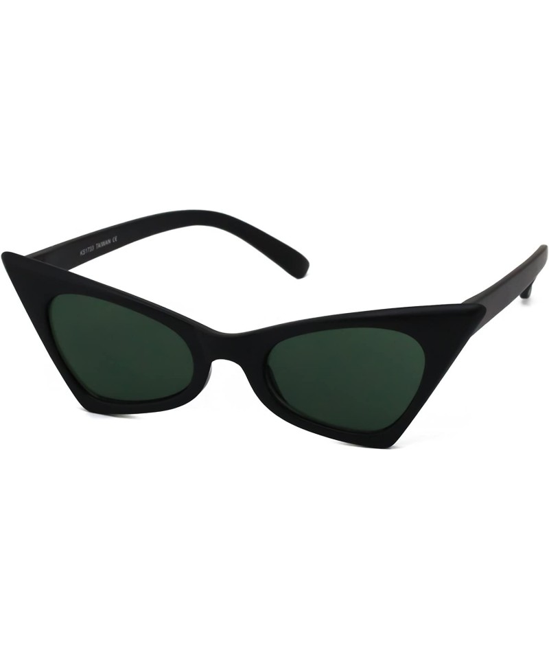 Cat Eye Small Cat Eye Sunglasses For Women High Pointed Tinted Color Lens New - Matte Black / Green - CA1807492AD $7.21