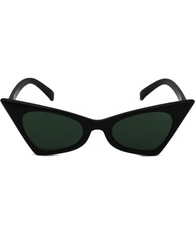 Cat Eye Small Cat Eye Sunglasses For Women High Pointed Tinted Color Lens New - Matte Black / Green - CA1807492AD $7.21