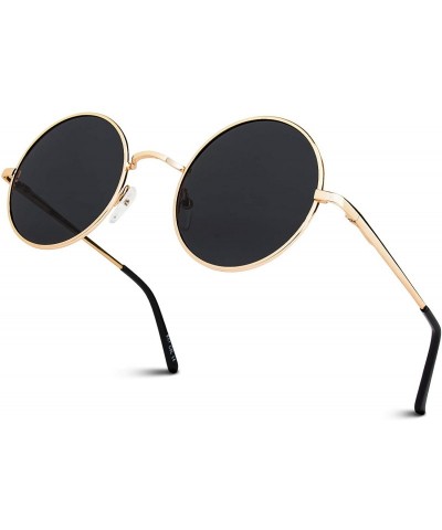 Round Retro John Lennon Sunglasses for Men Women Polarized Hippie Round Circle Sunglasses MFF7 - B 51mm Gold Grey - CZ186T277...