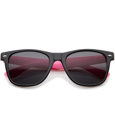 Wayfarer Classic Retro Two-Toned Neon Color Temple Horn Rimmed Sunglasses 54mm - Shiny Black-pink / Smoke - C912K5F7793 $8.79