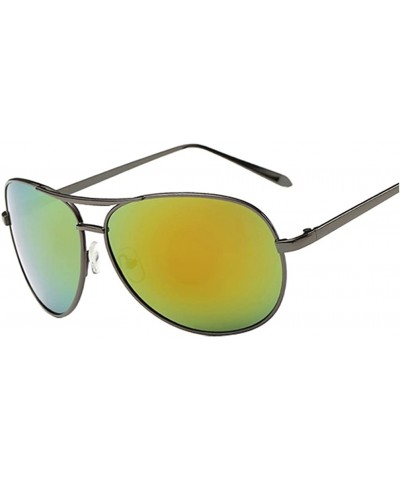 Oval Men's Polarized UV-resistant Sunglasses Metal frame dark glasses - Gun Grey/Red Silver C2 - CV12DR0MQO9 $24.51