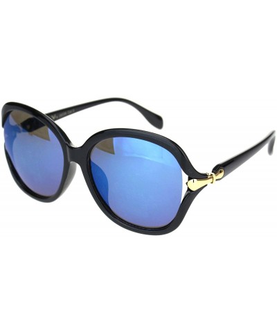 Butterfly Womens Ribbon Expose Side Lens Luxury Butterfly Sunglasses - Black Blue Mirror - CL18OQU860X $10.81