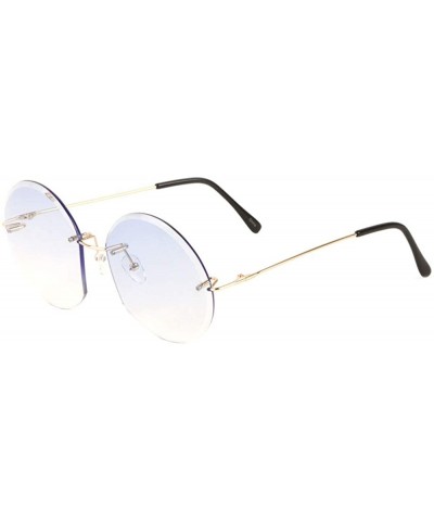 Rimless Oceanic Color Round Rimless Diamond Edge Cut Lens Sunglasses - Blue - CJ1993YM2HI $13.41