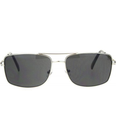 Rectangular Mens Large Narrow Rectangular Officer Pilots Metal Sunglasses - Silver Black - CG18Q26N923 $7.61