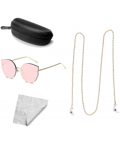 Aviator Women Eyeglass Chain Sunglasses Mirrored Lens Shades Strap Holder Necklace Glasses Retainer Glasses Case +Cloth - CZ1...