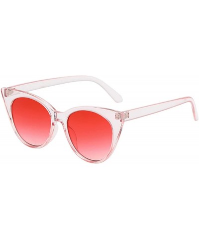 Oval Unisex Vintage Translucent Tint Cat Eye Plastic Lenses Sunglasses - Pink Red - C618NELHZN2 $9.12