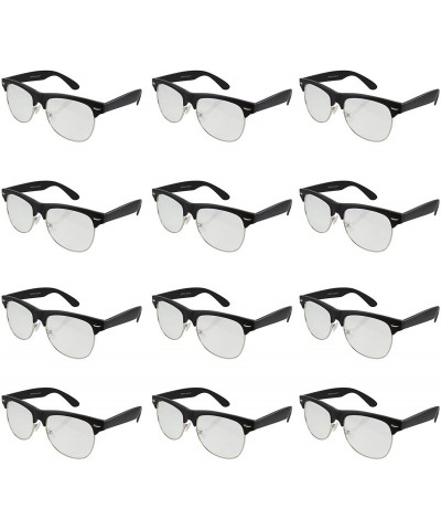 Goggle Retro Semi-Rimless Sunglass-Wholesale Lot 12 Pack - Clear Lens - C418E6LD0KR $50.98