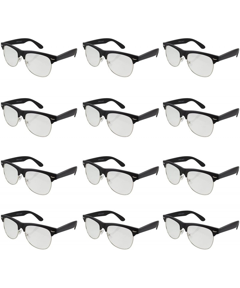 Goggle Retro Semi-Rimless Sunglass-Wholesale Lot 12 Pack - Clear Lens - C418E6LD0KR $23.17