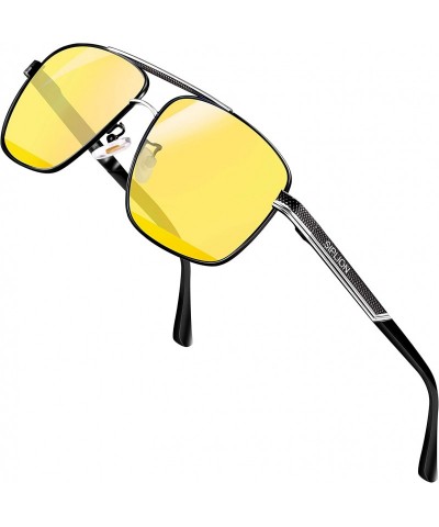 Oversized Men's Driving Polarized Rectangular Square Sunglasses Metal Frame - Black Frame/Night Driving Glasses - CG18D86TNHA...