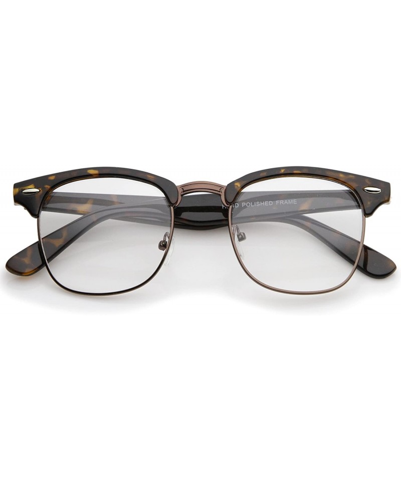 Wayfarer Retro Square Clear Lens Horn Rimmed Half-Frame Eyeglasses 50mm - Tortoise-bronze / Clear - CA12N22D4FF $12.17