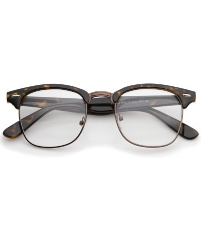 Wayfarer Retro Square Clear Lens Horn Rimmed Half-Frame Eyeglasses 50mm - Tortoise-bronze / Clear - CA12N22D4FF $12.17