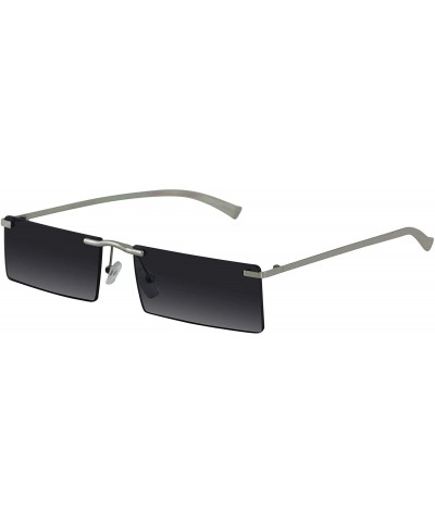 Rimless Rectangle Rimless Metal Frame Retro Sunglasses Fashion Men Women Glasses - Silver Black - CL197EC422C $21.33
