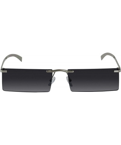 Rimless Rectangle Rimless Metal Frame Retro Sunglasses Fashion Men Women Glasses - Silver Black - CL197EC422C $11.44