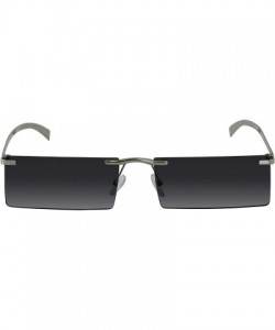 Rimless Rectangle Rimless Metal Frame Retro Sunglasses Fashion Men Women Glasses - Silver Black - CL197EC422C $11.44