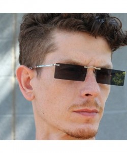 Rimless Rectangle Rimless Metal Frame Retro Sunglasses Fashion Men Women Glasses - Silver Black - CL197EC422C $11.44