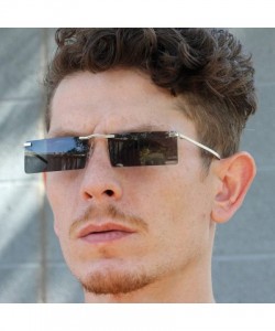 Rimless Rectangle Rimless Metal Frame Retro Sunglasses Fashion Men Women Glasses - Silver Black - CL197EC422C $11.44