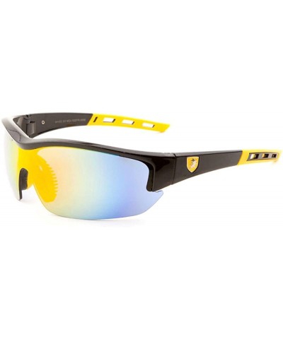 Semi-rimless Semi Rimless Wrap Shield Around Sunglasses - Yellow & Black Frame - CQ18EUZDO6X $12.72