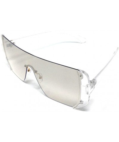 Oversized Malibu Rimless Full Shield Mono Lens Sunglasses - Transparent Frame - CW18EHNSGMW $13.24