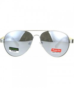 Aviator Real Bamboo Wood Temple Sunglasses Unisex Aviator Mirror Lens UV 400 - Silver (Silver Mirror) - C118D2YZKWN $11.04