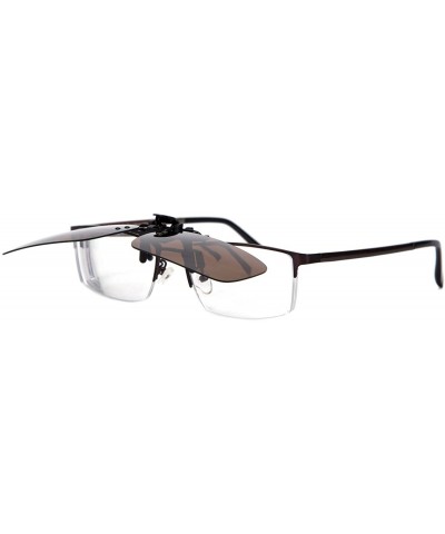 Semi-rimless ALLO Polarized Clip-on Sunglasses for Men- Flip Up Over Prescription Glasses - Brown - CC18R255RT4 $15.14