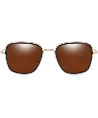 Goggle Steampunk Square Sunglasses Men Vintage Metal Alloy Frame Driving Glasses - Gold Brown - CO18ATGD2EE $13.31