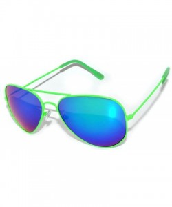 Aviator Full Mirror Lens Colored Metal Frame with Spring Hinge - Neon Green Frame Blue Lens - CQ11MZ9TG6P $8.50