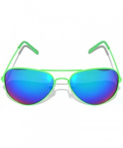 Aviator Full Mirror Lens Colored Metal Frame with Spring Hinge - Neon Green Frame Blue Lens - CQ11MZ9TG6P $8.50