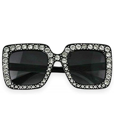 Oversized Oversized Square Frame Crystal Bling Rhinestone Brand Designer Sunglasses For Women 2018 - Black - C21985WGTK3 $13.57