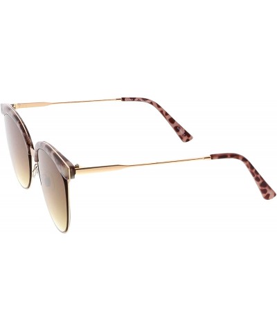 Semi-rimless Modern Semi Rimless Cutout Slim Arms Flat Lens Cat Eye Sunglasses 55mm - Brown Marble Gold / Amber - C1184RALOXT...