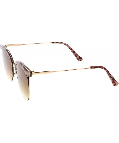 Semi-rimless Modern Semi Rimless Cutout Slim Arms Flat Lens Cat Eye Sunglasses 55mm - Brown Marble Gold / Amber - C1184RALOXT...