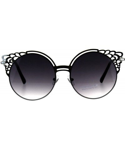 Cat Eye Womens Floral Die Cut Feather Cat Eye Retro Sunglasses - Silver Smoke - CX18D47AQ2M $15.05