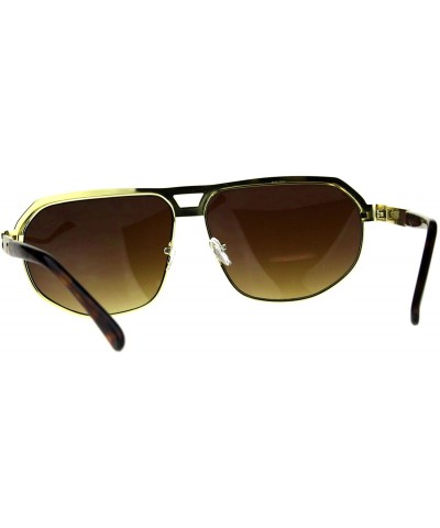 Square Mens Designer Fashion Sunglasses Unique Oval Square Frame UV 400 - Yellow Gold (Brown) - C318CQRH6UU $11.57