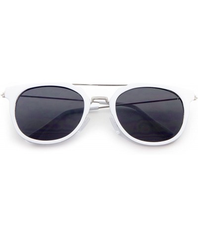 Cat Eye Flat Lens Geometric Round Cat Eye Sunglasses - Black White - CN1903WOOAI $31.23