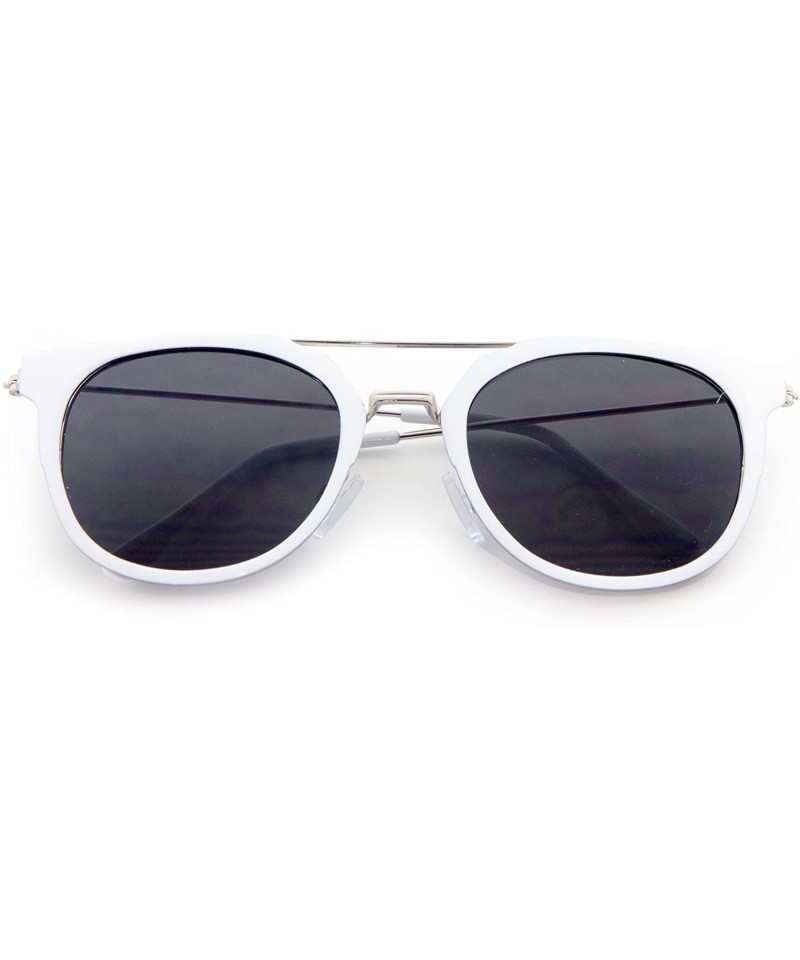 Cat Eye Flat Lens Geometric Round Cat Eye Sunglasses - Black White - CN1903WOOAI $13.64