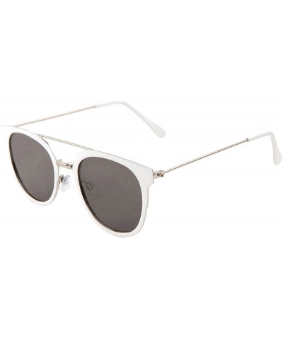 Cat Eye Flat Lens Geometric Round Cat Eye Sunglasses - Black White - CN1903WOOAI $13.64