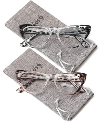 Cat Eye Womens Leopard Pattern Cat Eye Reading Glasses Quality Eye Glass Frame - 2 Pairs / Black + Red - C818IG396IH $11.14