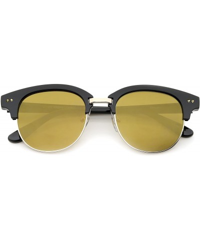 Rimless Bold Metal Nose Bridge Color Mirror Lens Round Half-Frame Sunglasses 52mm - Black-gold / Gold Mirror - CQ12JP6GKCN $2...