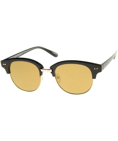 Rimless Bold Metal Nose Bridge Color Mirror Lens Round Half-Frame Sunglasses 52mm - Black-gold / Gold Mirror - CQ12JP6GKCN $8.07