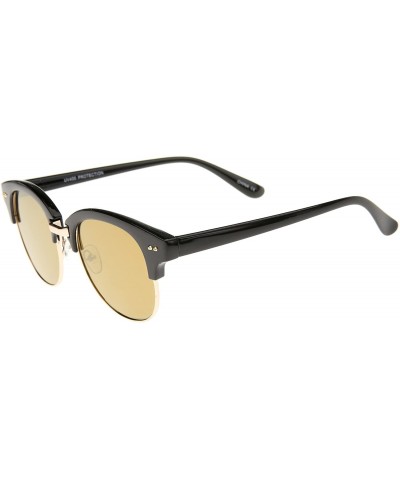 Rimless Bold Metal Nose Bridge Color Mirror Lens Round Half-Frame Sunglasses 52mm - Black-gold / Gold Mirror - CQ12JP6GKCN $8.07