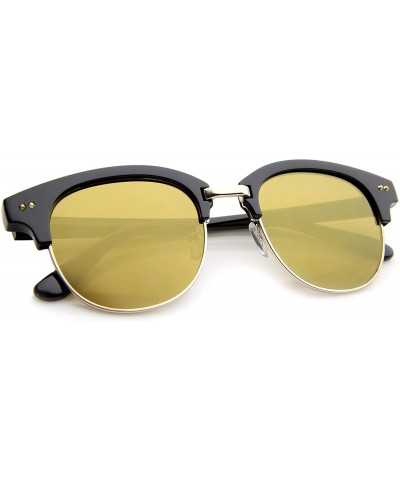 Rimless Bold Metal Nose Bridge Color Mirror Lens Round Half-Frame Sunglasses 52mm - Black-gold / Gold Mirror - CQ12JP6GKCN $8.07