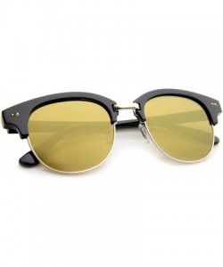 Rimless Bold Metal Nose Bridge Color Mirror Lens Round Half-Frame Sunglasses 52mm - Black-gold / Gold Mirror - CQ12JP6GKCN $8.07