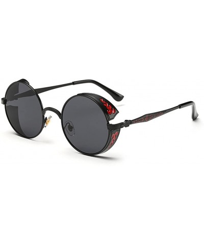 Shield Vintage Hippie Retro Metal Round Circle Frame Sunglasses CS1039 - Black Gray - CU12NU63KUH $28.47