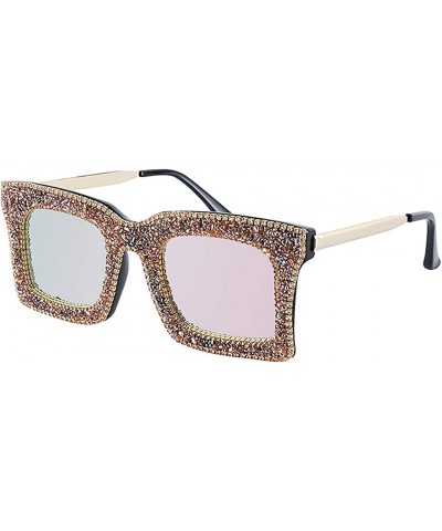 Oversized Oversized Square Frame Bling Rhinestone Crystal Sunglasses For Women - Coffee - CU1939TAUHR $38.08
