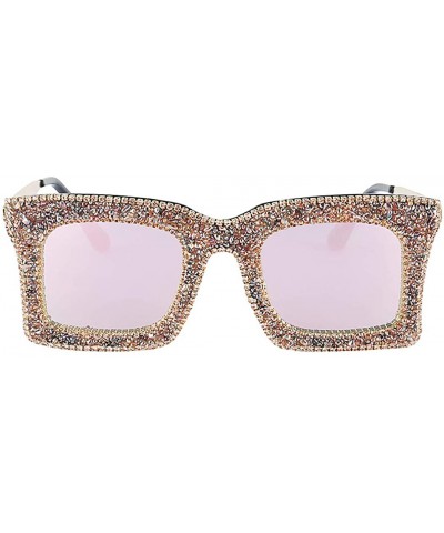 Oversized Oversized Square Frame Bling Rhinestone Crystal Sunglasses For Women - Coffee - CU1939TAUHR $13.73