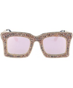Oversized Oversized Square Frame Bling Rhinestone Crystal Sunglasses For Women - Coffee - CU1939TAUHR $13.73